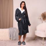 Sleepwear Sienna Flannel Fleece Hooded Dressing Gown Bathrobe Dark Grey