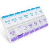 Medical Aids EZY DOSE Push Button 7-Day Pill, Medicine, Vitamin Organizer Weekly, 2 Times a Day, AM/PM Large Compartments Arthritis Friendly Clear Lids