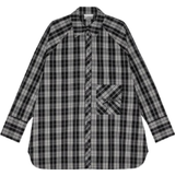 Ganni Checkered Cotton Oversized Raglan Shirt - Black