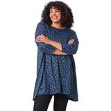Blouses Roman Curve Abstract Print Stretch Tunic Top Blue