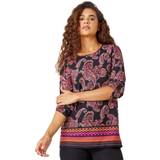 Red Blouses Roman Paisley Border Print Tunic Stretch Top Red