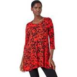 Red Blouses Roman Abstract Print Hanky Hem Tunic Top Red