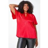 Red Blouses Roman Curve Twist Neck Satin Top Red