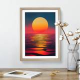 House of Hampton Ocean Sunset Oak Framed Art 27x36cm