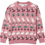 Pink Knitted Sweaters Polarn O. Pyret Kid's Nordic Animal Jumper - Pink