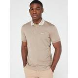 Linen - Men Polo Shirts BOSS Interlock-cotton polo shirt with embroidered logo Beige