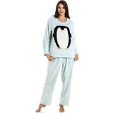 Camille Pyjamas Camille Womens Supersoft Fleece Penguin Pyjama Set Green
