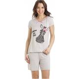 Camille Sleepwear Camille Womens Grey Shortsleeve Zebra Motif Short Pyjamas