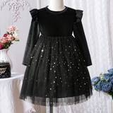 M Dresses Shein Young Girls' Velvet Dress With Star Tulle Patchwork