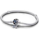 Pandora Moments Sparkling Moon Clasp Snake Chain Bracelet - Silver/Blue/Transparent