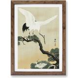 East Urban Home Japanese Crane Birds Walnut Framed Art 45x63cm