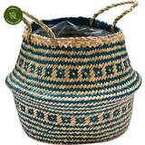 Turquoise Baskets Ivyline Seagrass Tribal Teal Lined D35cm Basket
