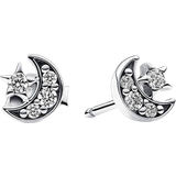 Pandora Sparkling Moon & Star Stud Earrings - Silver/Transparent