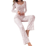 Shein Toddler Girls' Ribbed Pajama Set With Small Rose Pattern Printing