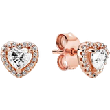 Metal Earrings Pandora Sparkling Elevated Heart Stud Earrings - Rose Gold/Transparent