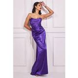 Clothing Goddiva Satin Bandeau Maxi Dress Purple
