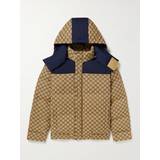 Gucci Outerwear Gucci Logo-Jacquard Cotton-Blend Canvas Hooded Down Jacket Men Neutrals IT