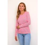 Kaffe Round Neck Striped Top With Heart Design Pink
