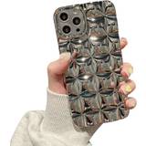 Apple iPhone 14 Pro Max - Silver Cases Mascot iPhone 14 Pro Max Case Cute Silver 3D Checkered Bling Aesthetic Soft TPU Shockproof Phone Case for Women Teen Girls Kids Girls 6.7 Inch