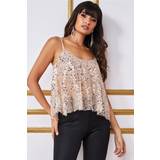 Tops Goddiva Naked See Through Sequin Cami Champagne