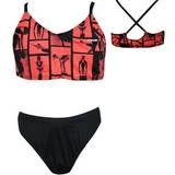 Bikini Sets Maru Black Fluro Peach Womens Bikini Set Textile