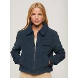 Superdry Women Jackets Superdry Women's Cropped Sherpa Lined Cord Jacket Navy