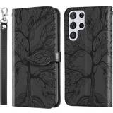 Samsung Galaxy S22 Ultra Wallet Cases For Samsung Galaxy S22 Ultra Wallet Case,2 Credit Card Slot ID Card Holder,PU Leather Flip Case with Strap Black