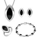 Peridot Jewellery C W Sellors Sterling Silver Whitby Jet Marquise Four Piece Set