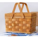 Shein 1pc Handmade Woven Wooden Chip Basket With Cover And Handle For Kitchen Storage, Outdoor Picnic, Shopping Basket 28.5cm