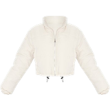 Clothing PrettyLittleThing Super Cropped Peach Skin Puffer Jacket - Cream