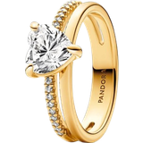 Pandora Double Band Heart Ring - Gold/Transparent