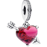Glass Charms & Pendants Pandora Heart & Arrow Murano Dangle Charm - Silver/Pink/Transparent