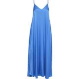 Long Dresses - Loose Selected Satin Maxi Dress - Nebulas Blue