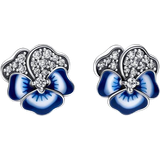 Pandora Pansy Flower Stud Earrings - Silver/Blue/Transparent
