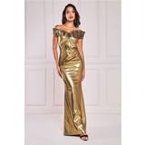 Gold Dresses Goddiva Fan Pleated Bardot Scuba Crepe Maxi Gold
