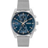 Wrist Watches BOSS Mesh-bracelet chronograph with blue Silver