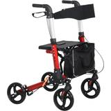 Knee Crutches & Medical Aids Homcom Folding Rollator with Seat 4 Wheels Adjustable Handle Height Bag