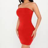 Knee Length Dresses - Red Shein Ladies' Solid Color Strapless Dress