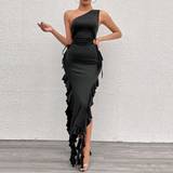 Long Dresses - Slim Shein Solid Color Off Shoulder Hollow Out Split Maxi Dress