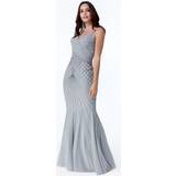 Long Dresses - Silver Goddiva Sleeveless Embellished Maxi Dress Silver
