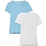 Amazon Essentials Womens Slim-Fit Short-Sleeve crewneck T-Shirt, Pack of 2, WhiteLight Blue