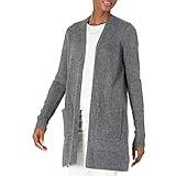 Amazon Essentials Women's Long-Sleeve Jersey Stitch Open-Front Sweater, Charcoal Heather