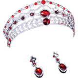 Ruby Jewellery Sets Crown Tiara Earrings Set - White Gold/Red/Transparent