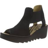 Fly London Shoes Fly London Biga Black Suede Wedge Sandals Colour: Black Leather