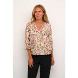 Kaffe Johanna Floral V Neck Blouse With Ruffled Sleeves Pink