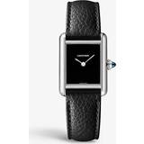 Cartier Women Wrist Watches Cartier Womens Black CRWSTA0084 Tank Must de Small Stainless-steel and Grained-leather One Size