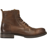 Block Heel - Men Ankle Boots Jack & Jones Leather Boots - Brown/Cognac