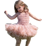 Polyamide Dresses Children's Clothing Shein Young Girls' 1pc Cute & Sweet Princess Style Elegant & Romantic Tutu Puffy Dress - Khaki