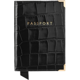Passport Covers Aspinal of London Passport Cover - Deep Shine Black Croc/Red Suede