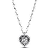 Transparent Necklaces Pandora Heart Halo Pendant Necklace - Silver/Transparent